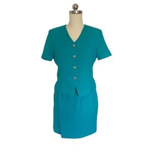Vintage 80s Teal Skirt Suit Set